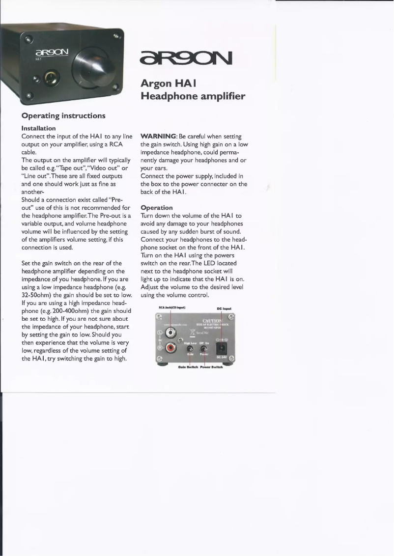 Página 1 del manual Manual de usuario Argon HA1