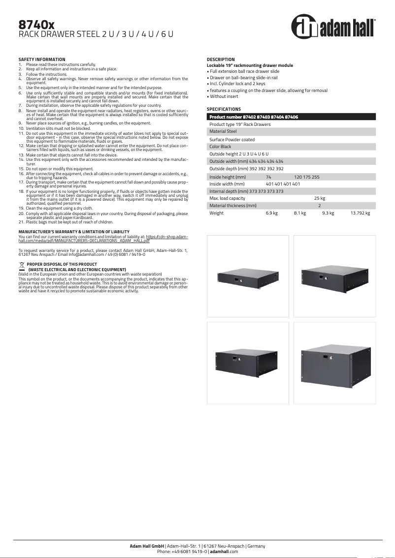 Page n°1 - Manuel utilisateur Adam Hall 87402