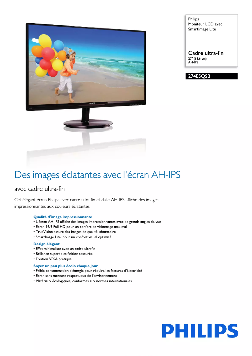 Página 1 del manual Ficha técnica Philips 274E5QSB