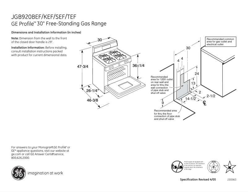 Page n°1 - Fiche technique GE Profile JGB920KEFCC