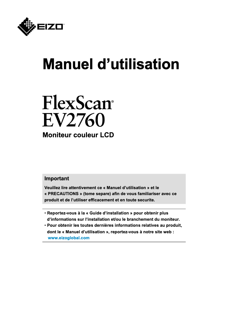 Image de la première page du manuel de l'appareil FlexScan EV2760