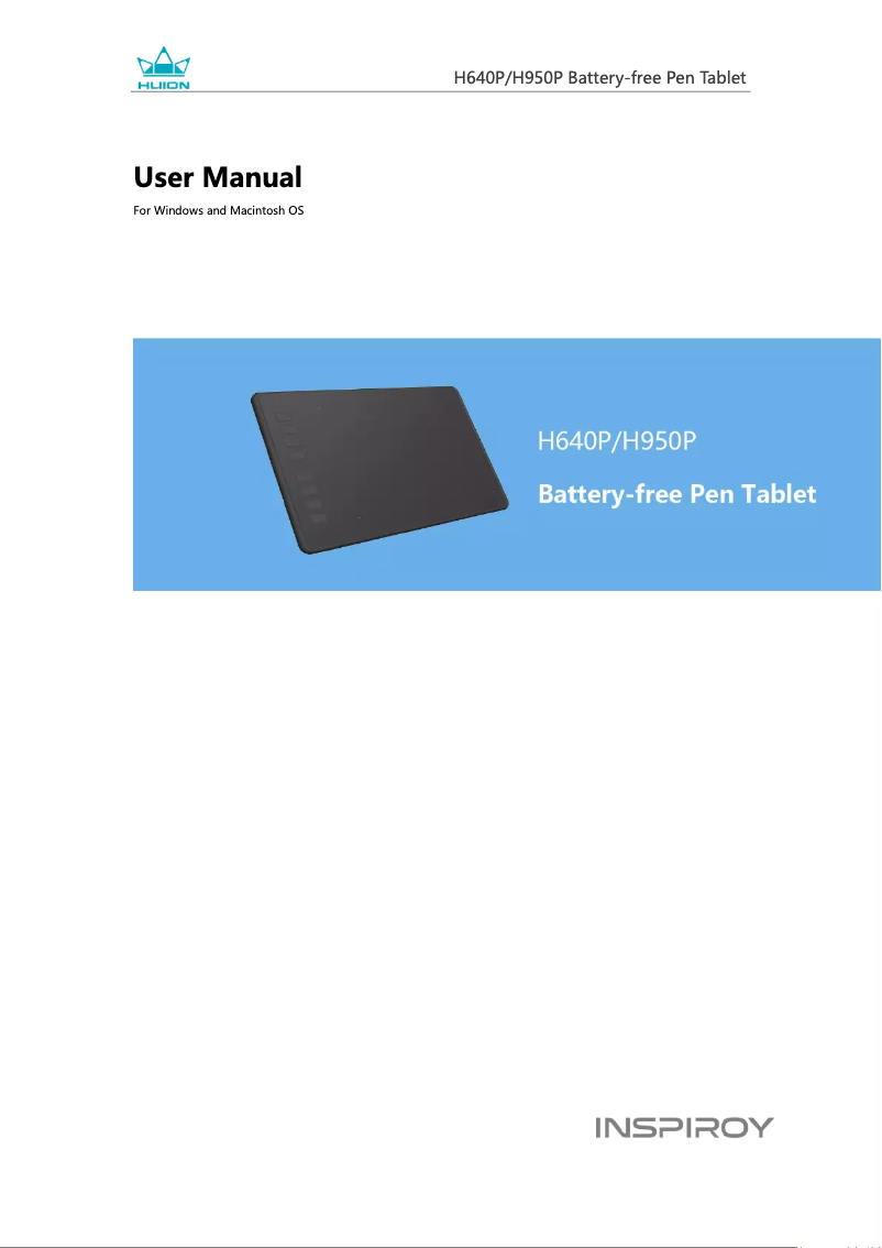 Page 1 de la notice Manuel utilisateur Huion Inspiroy H950P