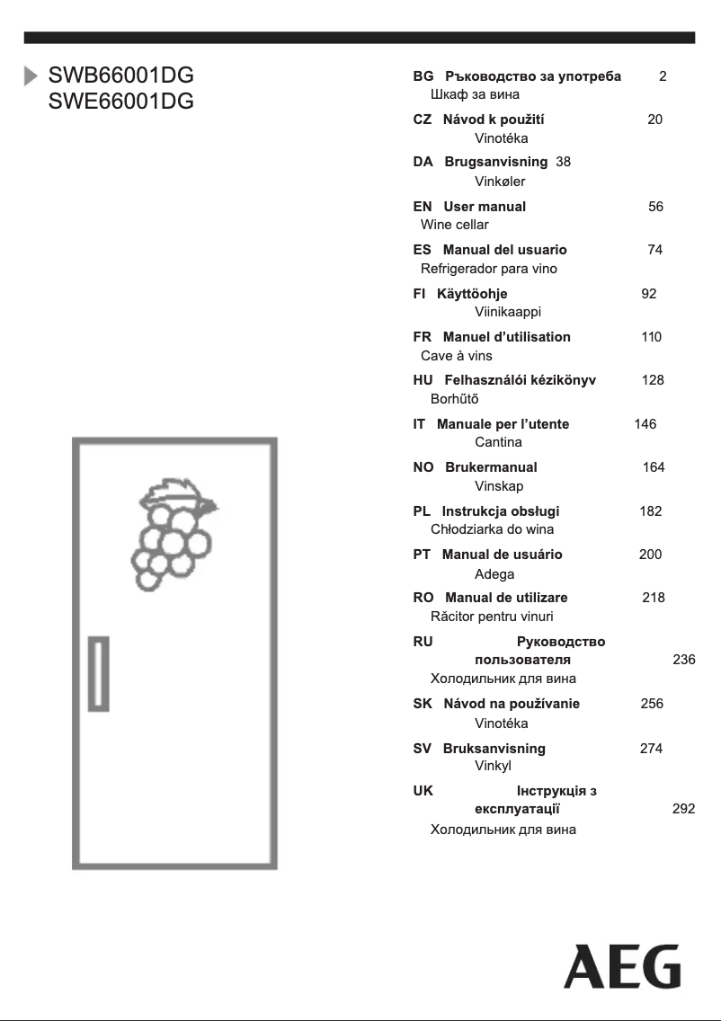 Page 1 de la notice Manuel utilisateur AEG SWB66001DG