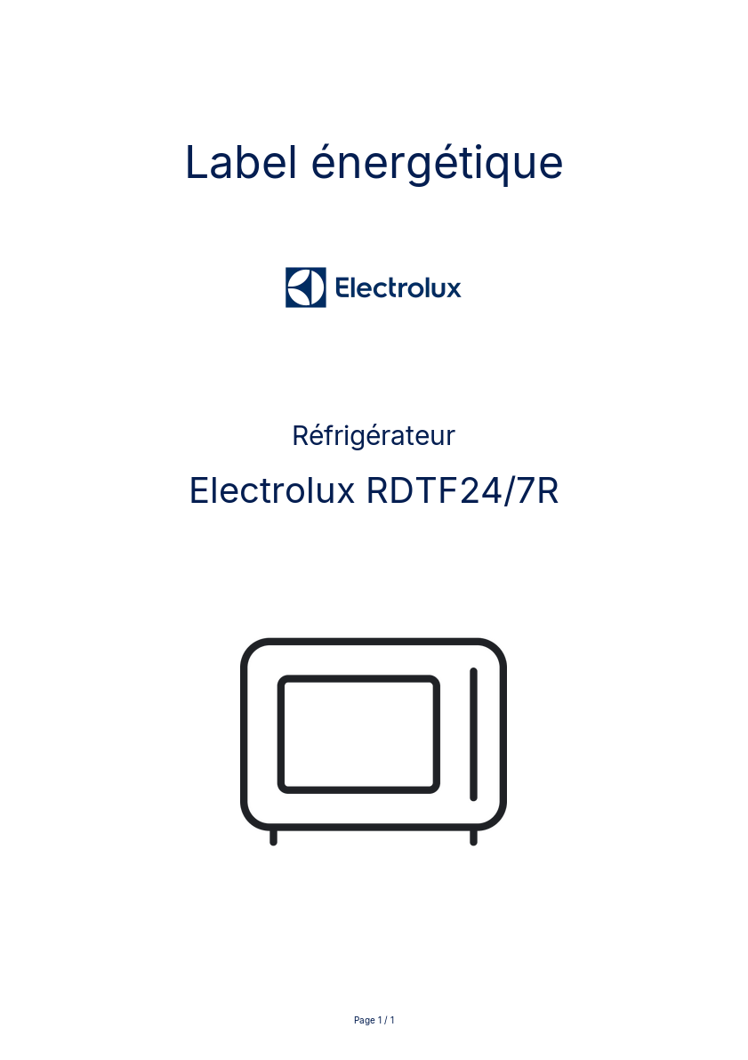 Page n°1 - Label énergétique Electrolux RDTF24/7R
