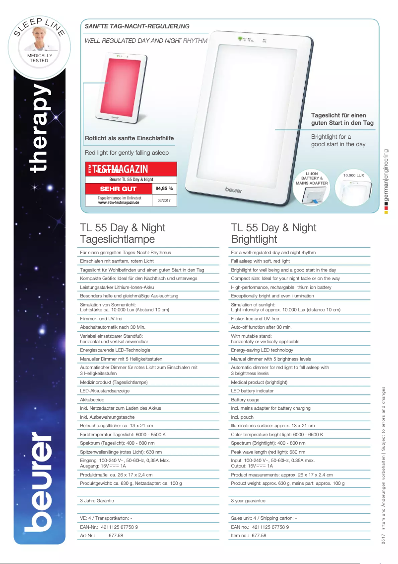 Page n°1 - Fiche technique Beurer TL 55