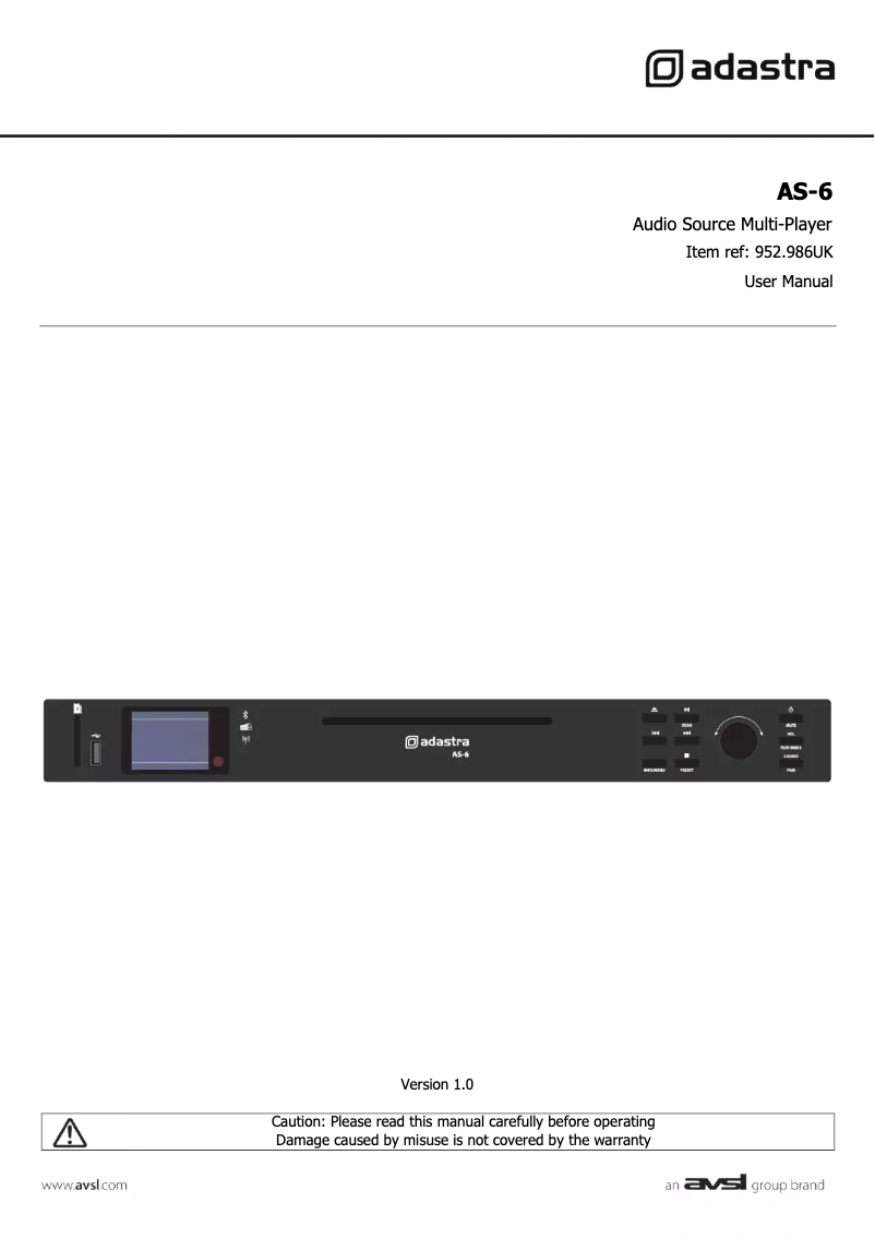 Page 1 de la notice Manuel utilisateur Adastra AS-6