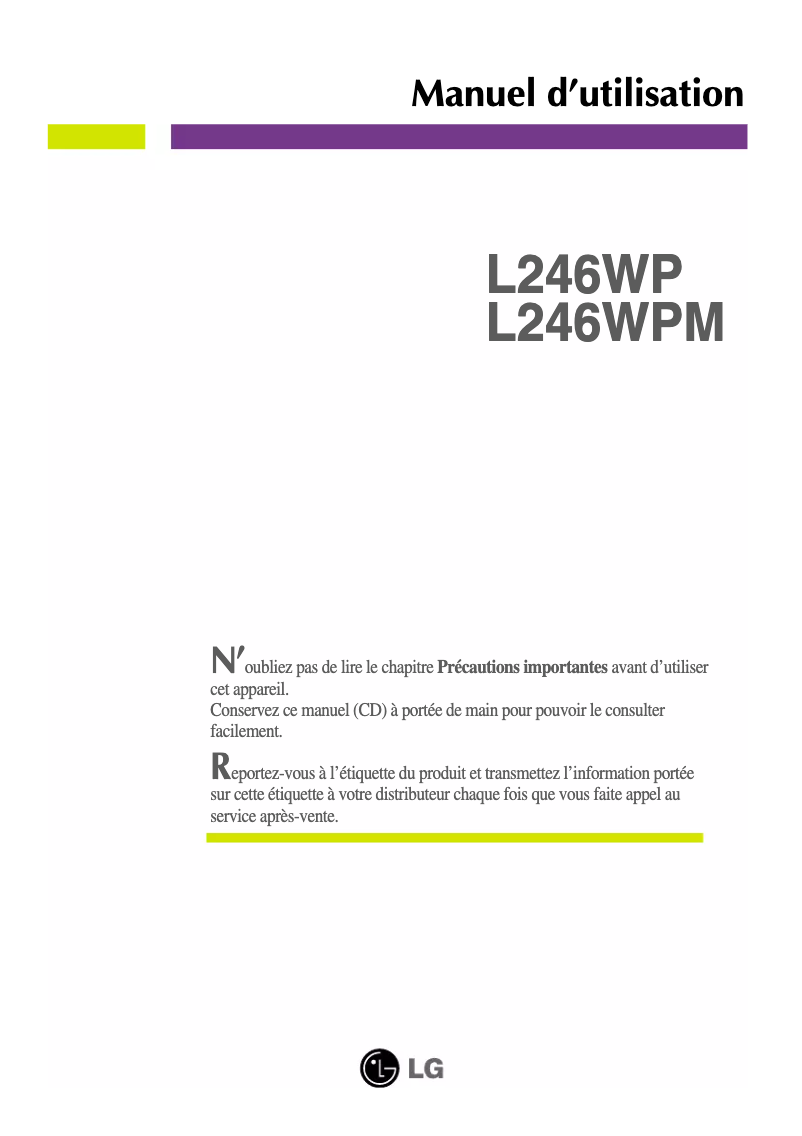 Página 1 del manual Manual de usuario LG L246WP