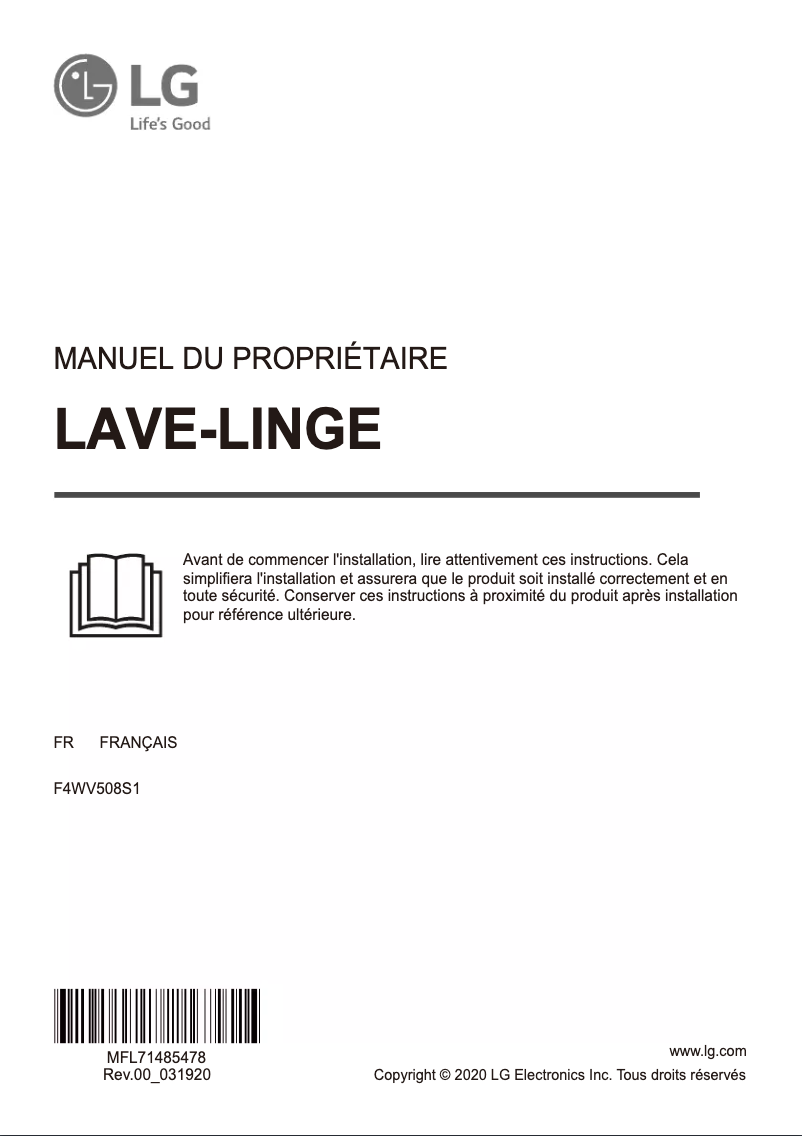Page 1 de la notice Manuel utilisateur LG F4WV508S1