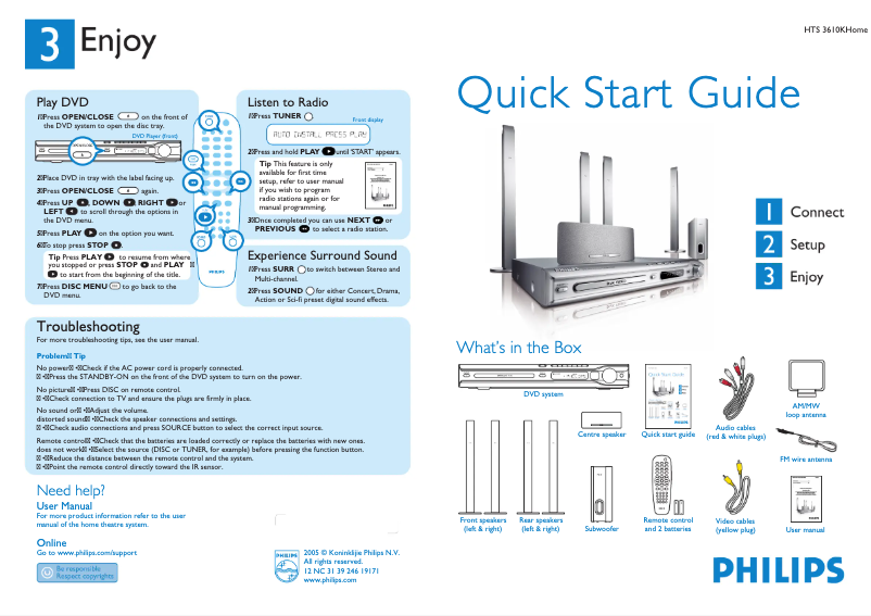 Page 1 de la notice Guide de démarrage rapide Philips LX8200SA