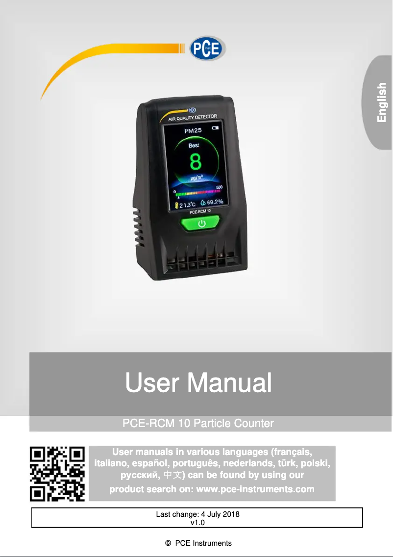 Image de la première page du manuel de l'appareil PCE-RCM 10