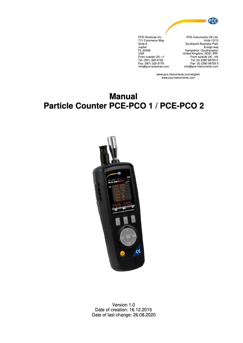 Page n°1 - Manuel utilisateur PCE Instruments PCE-PCO 1