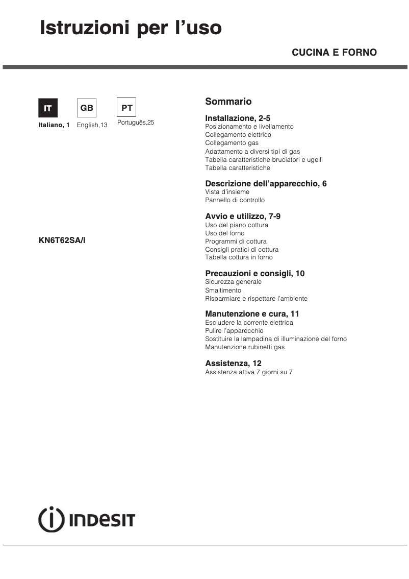 Page 1 de la notice Manuel utilisateur Indesit KN6T62SA(X)/I