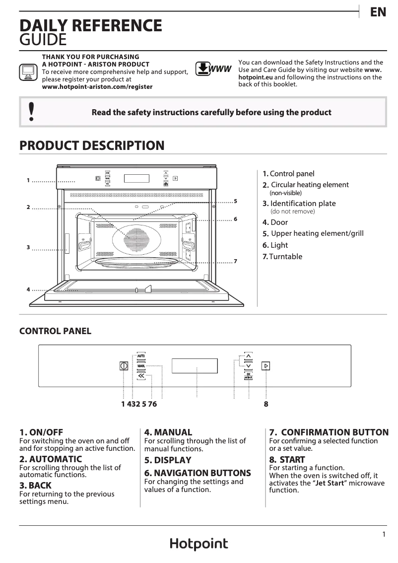 Page 1 de la notice Manuel utilisateur Hotpoint MP 776 IX H