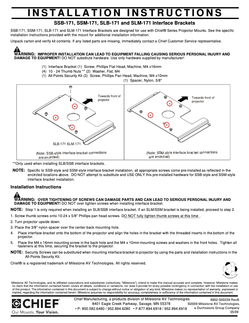 Page n°1 - Manuel utilisateur Chief SLB171