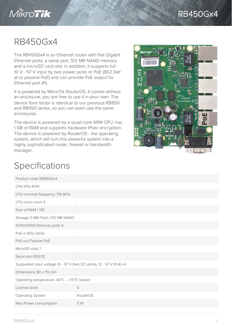 Page n°1 - Brochure Mikrotik RB450Gx4