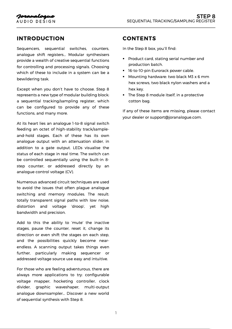 Page 1 de la notice Manuel utilisateur Joranalogue Step 8
