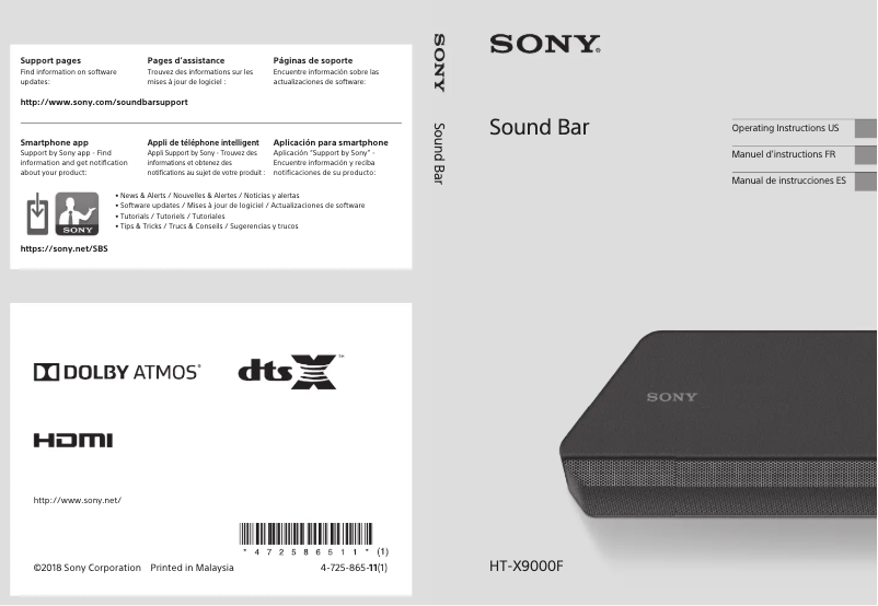 Page n°1 - Manuel d'utilisation et d'entretien Sony HT-X9000F