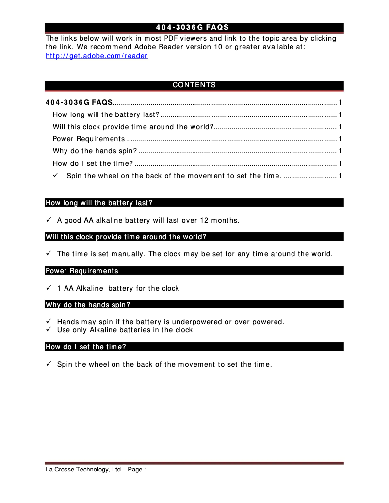 Page n°1 - FAQ La Crosse Technology 404-3036G