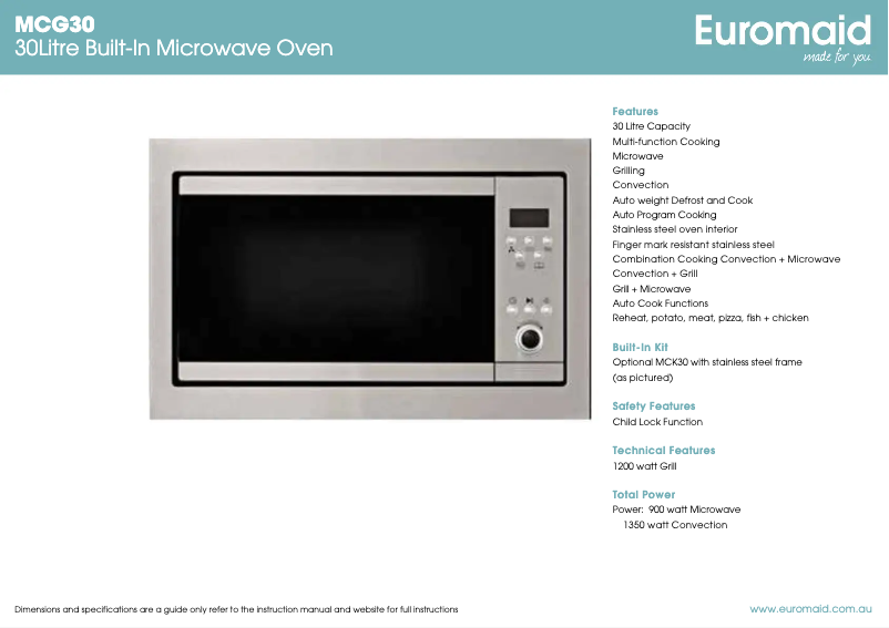 Page 1 de la notice Fiche technique Euromaid MCG30