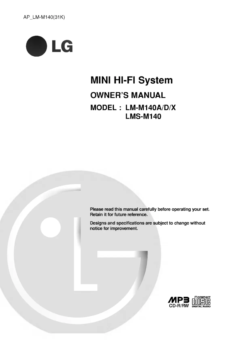 Image de la première page du manuel de l'appareil LM-M140A