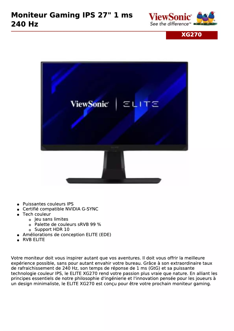 Imagen de la primera página del manual del dispositivo Elite XG270