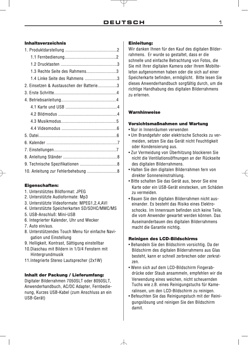 Page 1 de la notice Manuel utilisateur Braun Digiframe 7050 SLT