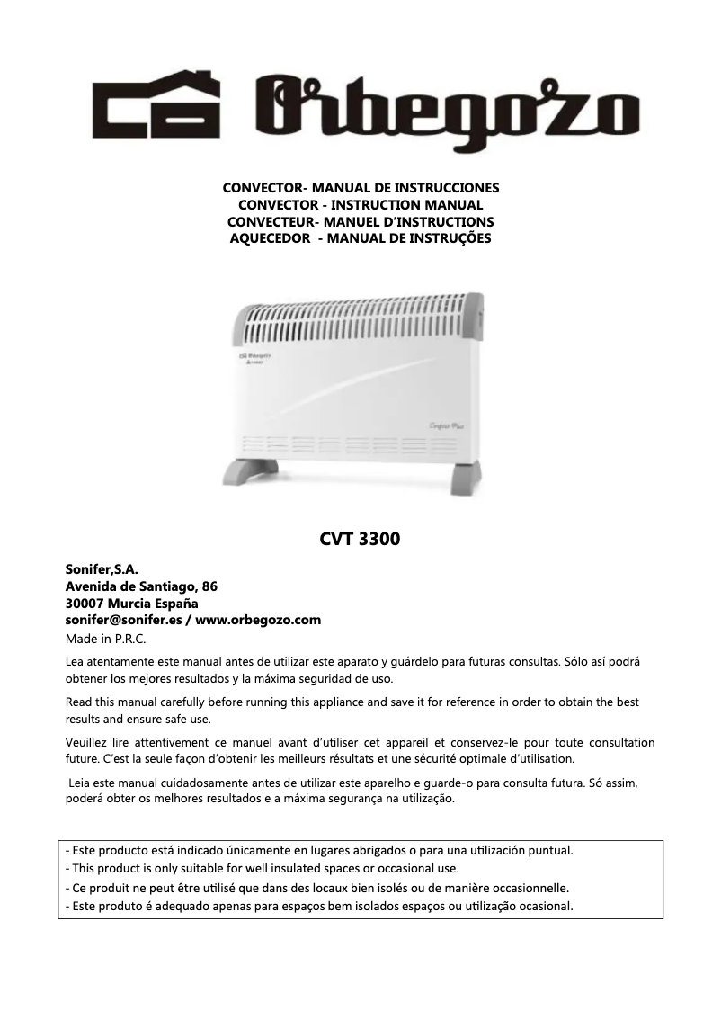 Page 1 de la notice Manuel utilisateur Orbegozo CVT 3300 A