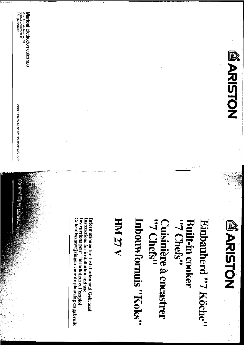 Page 1 de la notice Manuel utilisateur Ariston Thermo HM 27 V