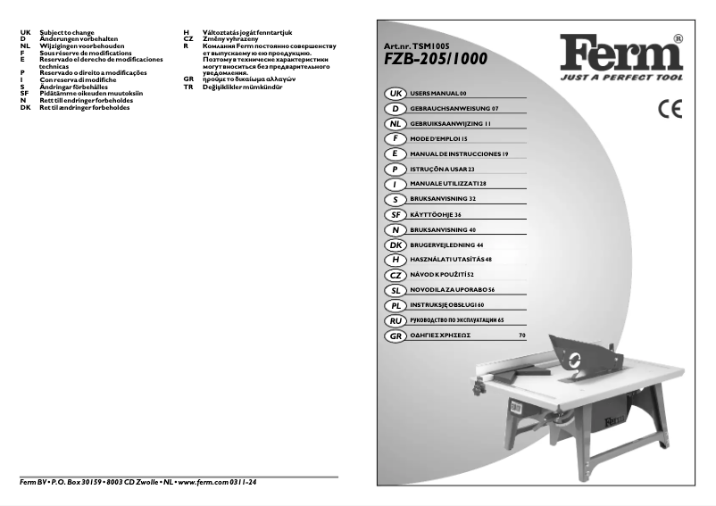 Page n°1 - Manuel utilisateur Ferm FZB-205/1000