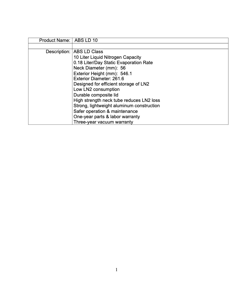 Page 1 de la notice Manuel utilisateur American BioTech Supply ABS-LD-10