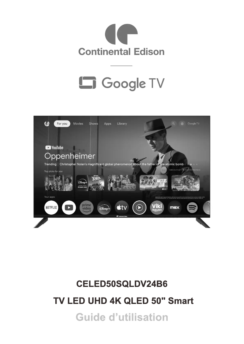Page 1 de la notice Manuel utilisateur Continental Edison CELED50SQLDV24B6