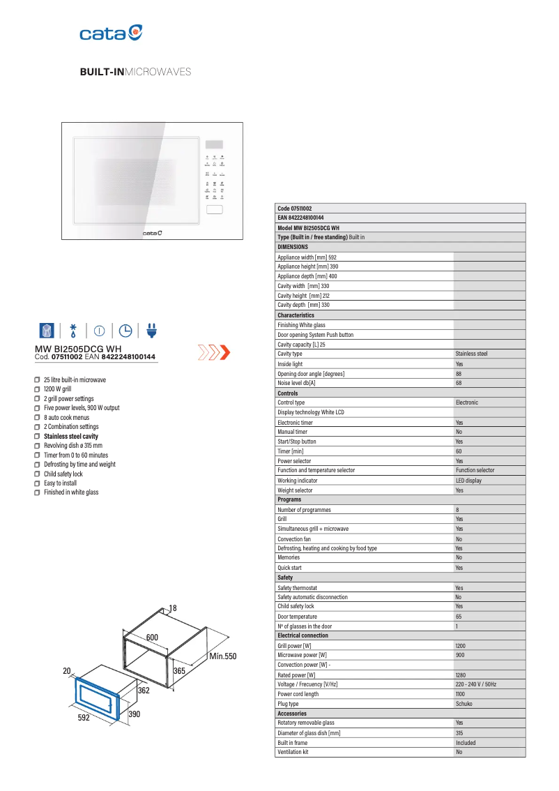 Page 1 de la notice Manuel utilisateur CATA MW BI2505DCG WH