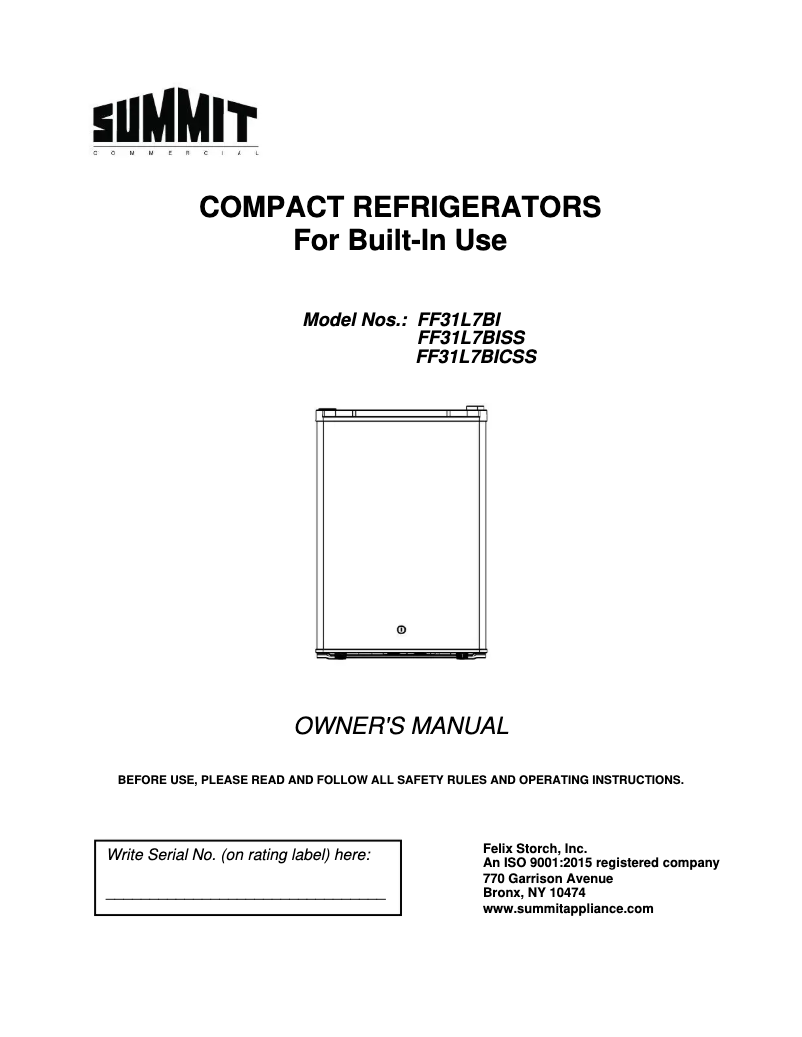 Page 1 de la notice Manuel utilisateur Summit FF31L7BISS