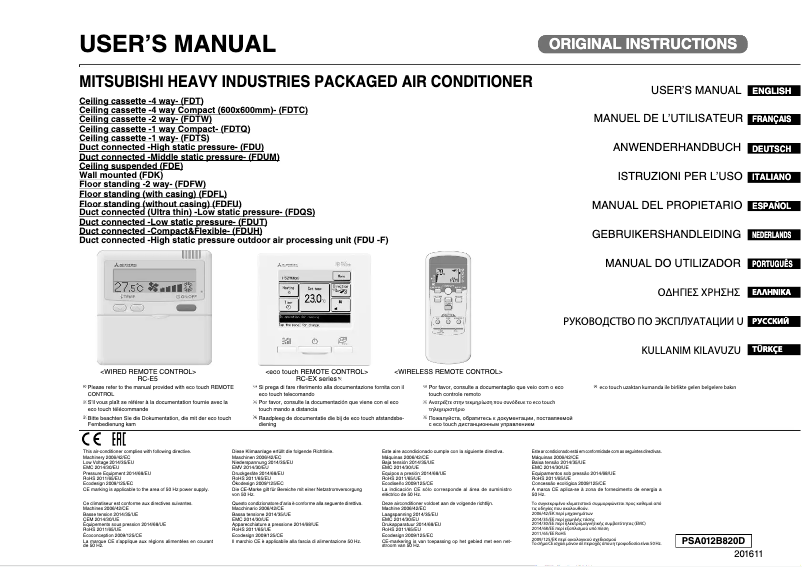Page 1 de la notice Manuel utilisateur Mitsubishi FDU-F