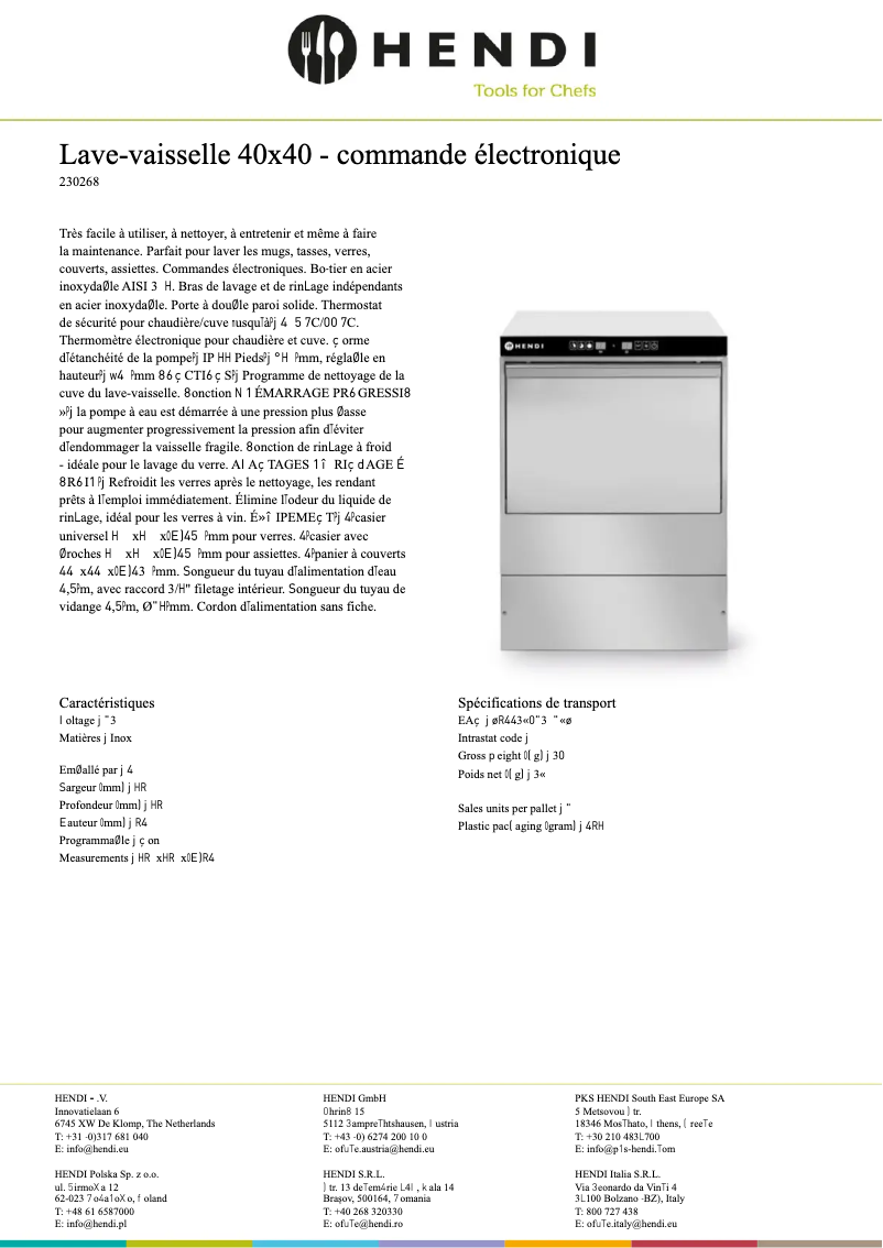 Page 1 de la notice Fiche technique Hendi 230268