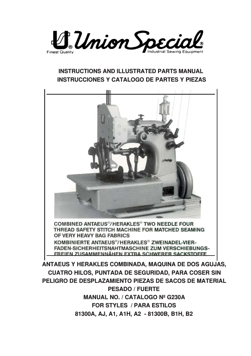 Page 1 de la notice Manuel utilisateur Union Special 81300A2