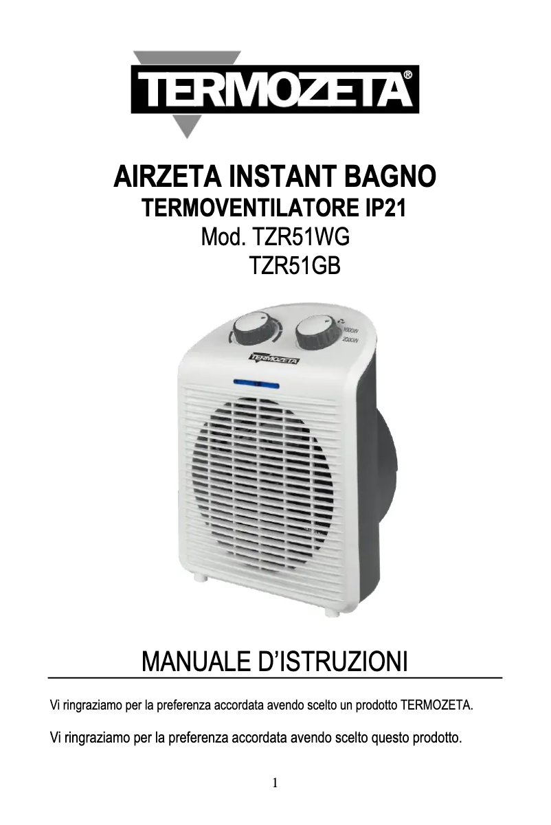 Page 1 de la notice Manuel utilisateur Termozeta TZR51WG