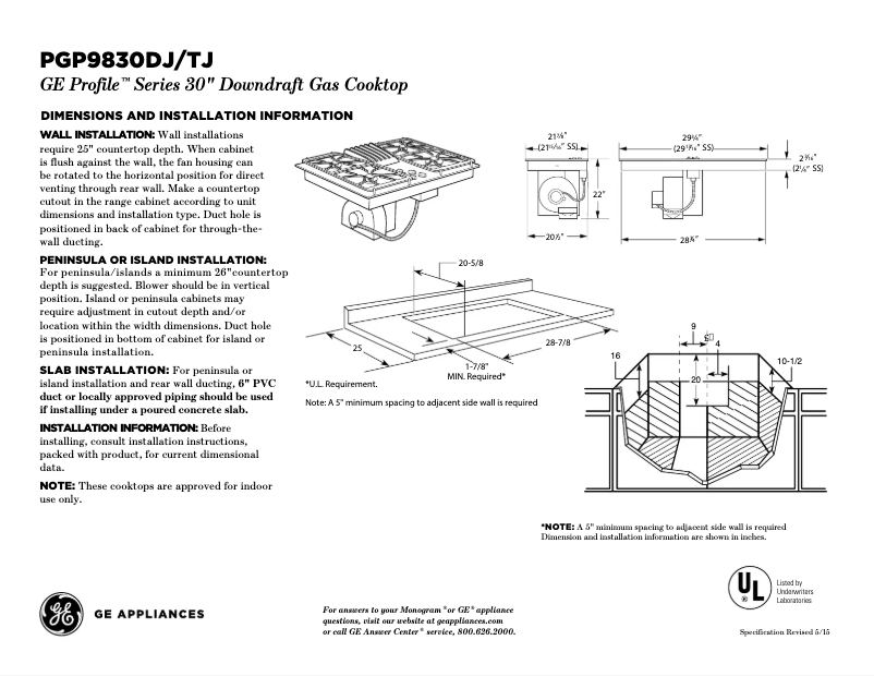 Page n°1 - Fiche technique GE PGP9830TJWW