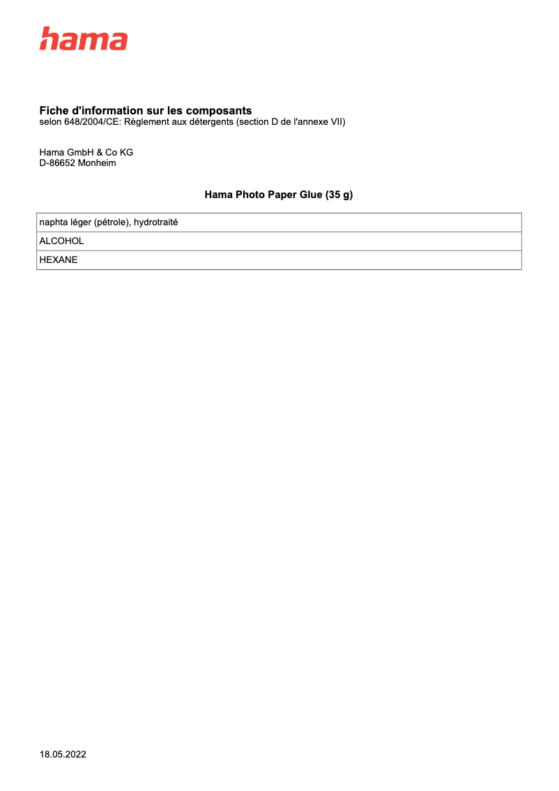 Page 1 de la notice Fiche technique Hama 00007100