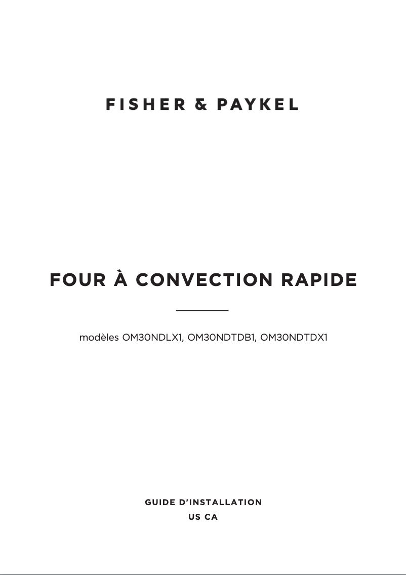 Page 1 de la notice Guide d'installation Fisher & Paykel OM30NDLX1