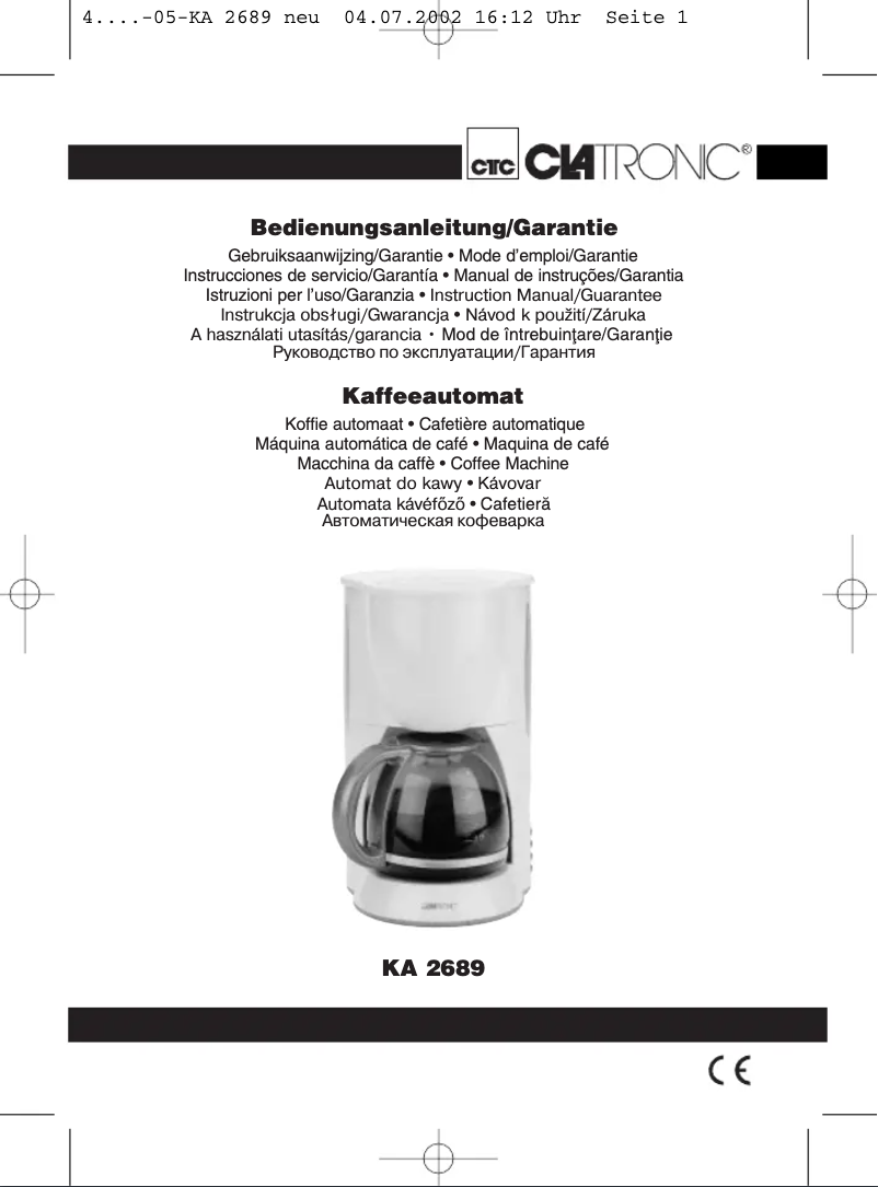 Page 1 de la notice Manuel utilisateur Clatronic KA 2689