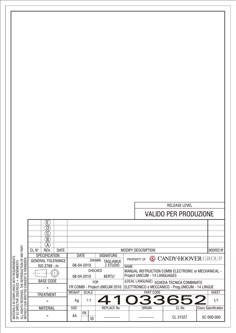 Page 1 de la notice Manuel utilisateur Candy CRCN 6182 W