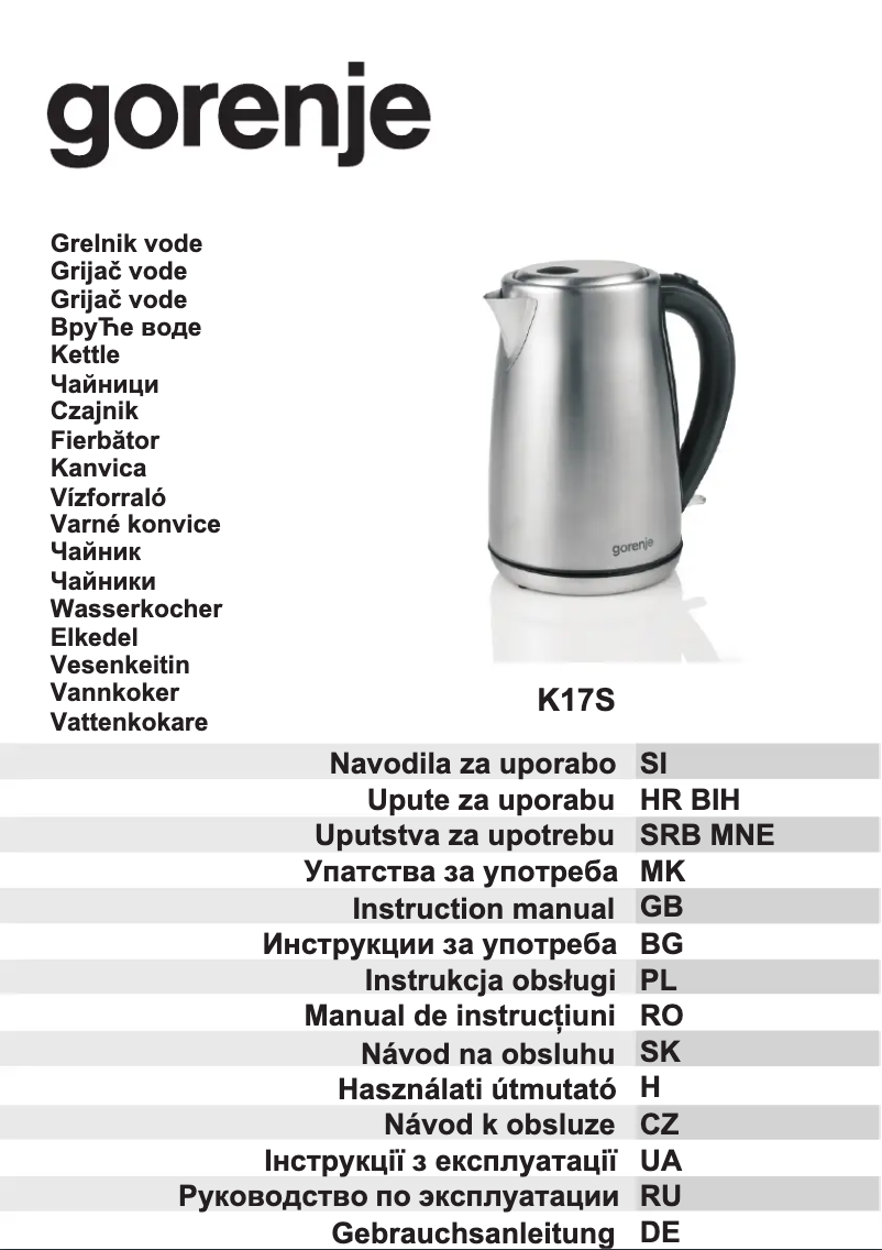 Page n°1 - Manuel utilisateur Gorenje K17S