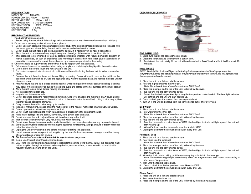 Page n°1 - Manuel utilisateur Imarflex IMC-4500