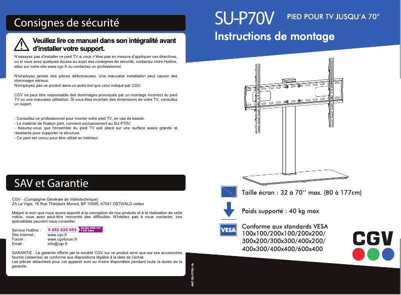 Page 1 de la notice Manuel utilisateur CGV SU-P70V