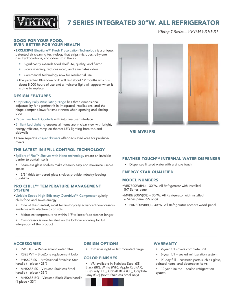 Page 1 de la notice Fiche technique Viking VRI7300WRBK