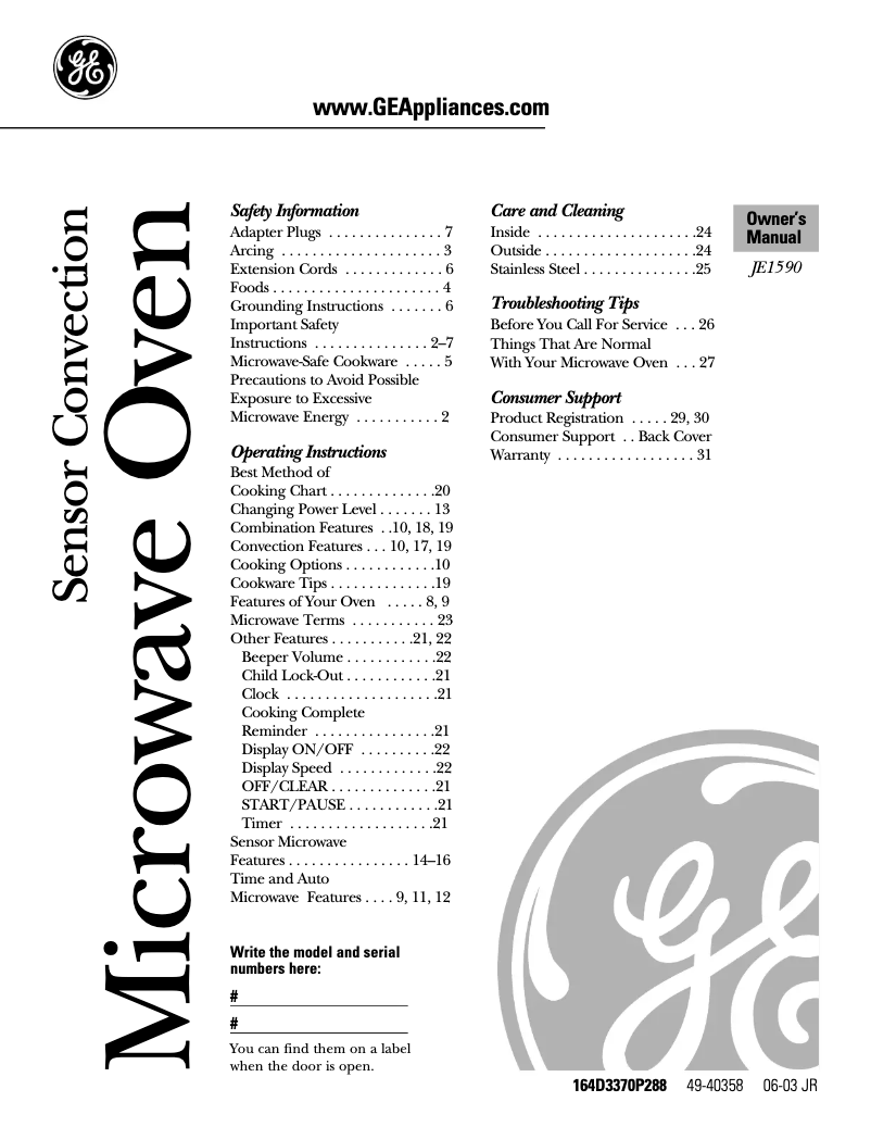 Page 1 de la notice Manuel d'utilisation et d'entretien GE Profile JE1590WC