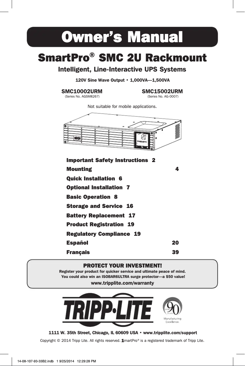 Image de la première page du manuel de l'appareil SmartPro SMC15002URM