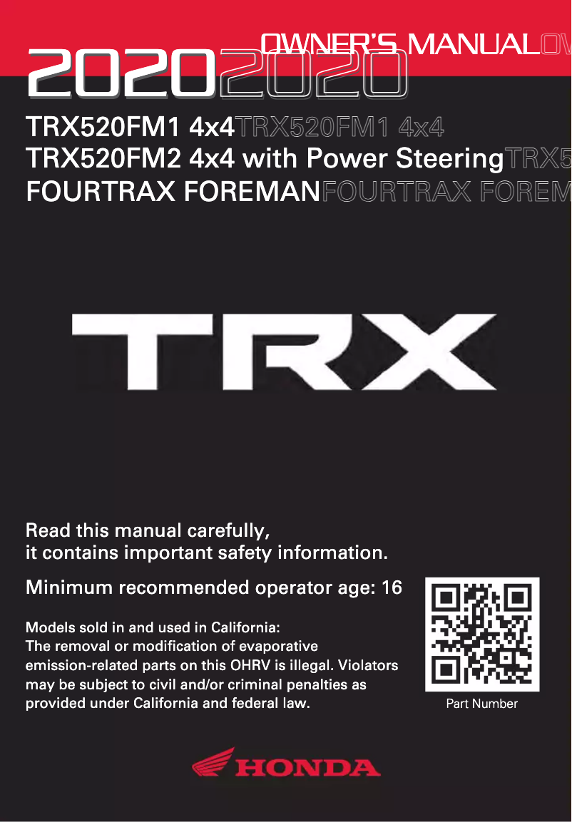 Page 1 de la notice Manuel utilisateur Honda FourTrax Foreman TRX520FM1 (2020)