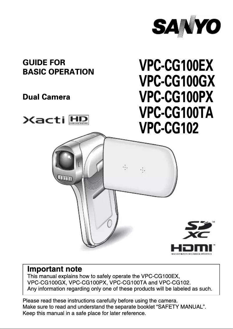 Page n°1 - Manuel utilisateur Sanyo Xacti VPC-CG10